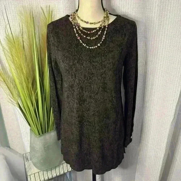 Chicos Women 0 US Small Blouse Brown/Black Long Sleeve w/Snaps Tunic Top - Picture 1 of 12